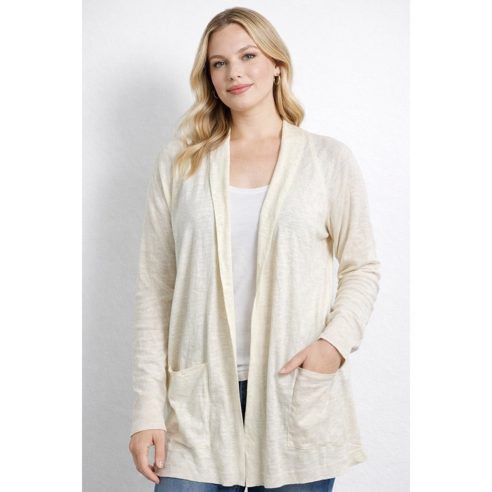 A New Day Cardigan Sweater Womens XS‎ White Longline Open Front Lightweight Knit
